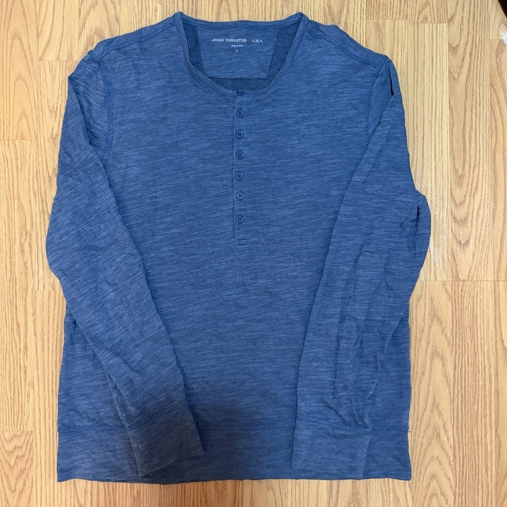 John Varvatos Henley Shirt Mens Large Long Sleeve Blue Heather